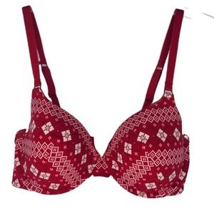 Ambrielle Bra 36C Red Pink White Fair Isle Print Underwire Demi Cotton Argyle